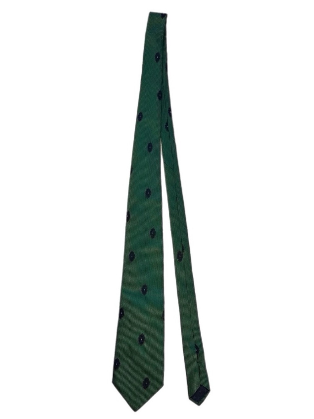 Vintage Ted Lapidus vertical striped classic green tie w/ navy floral-ish motif